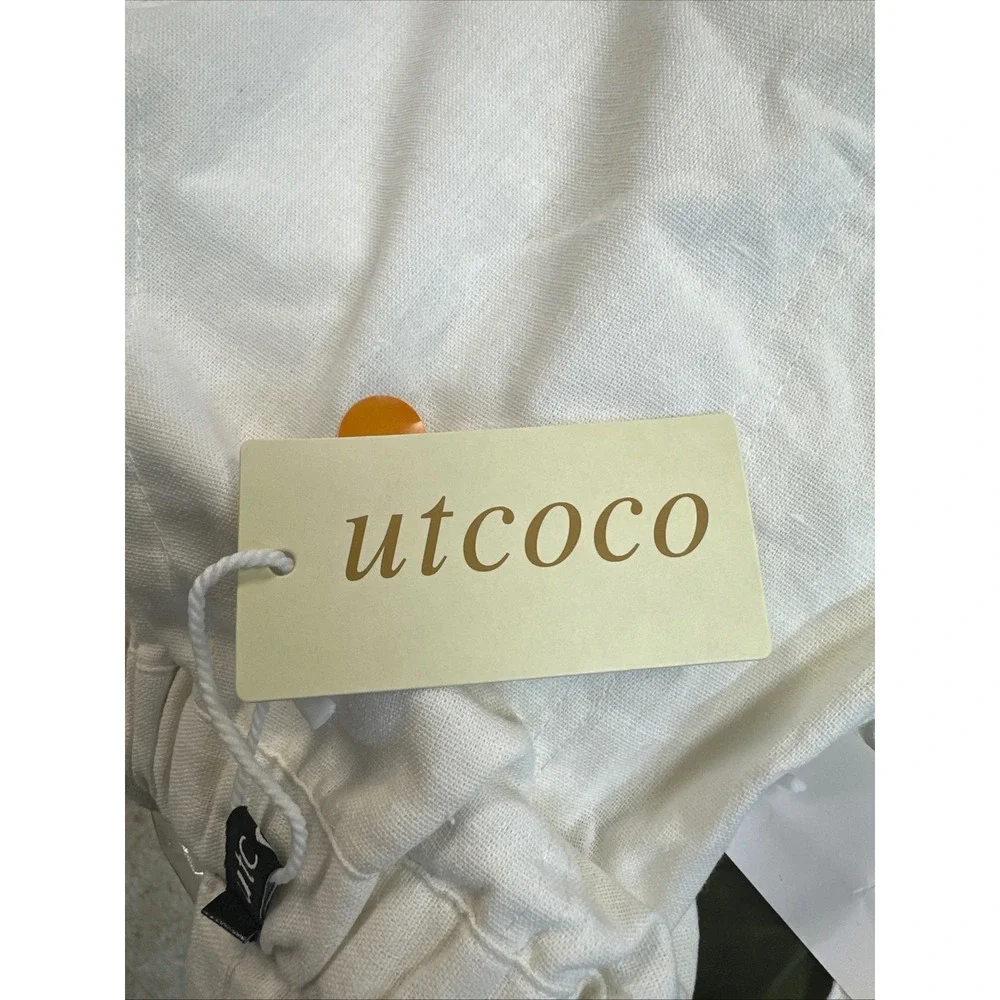 Utcoco Linen Pants Mens XL White New Drawstring Relaxed Beach Trousers XR21.905L